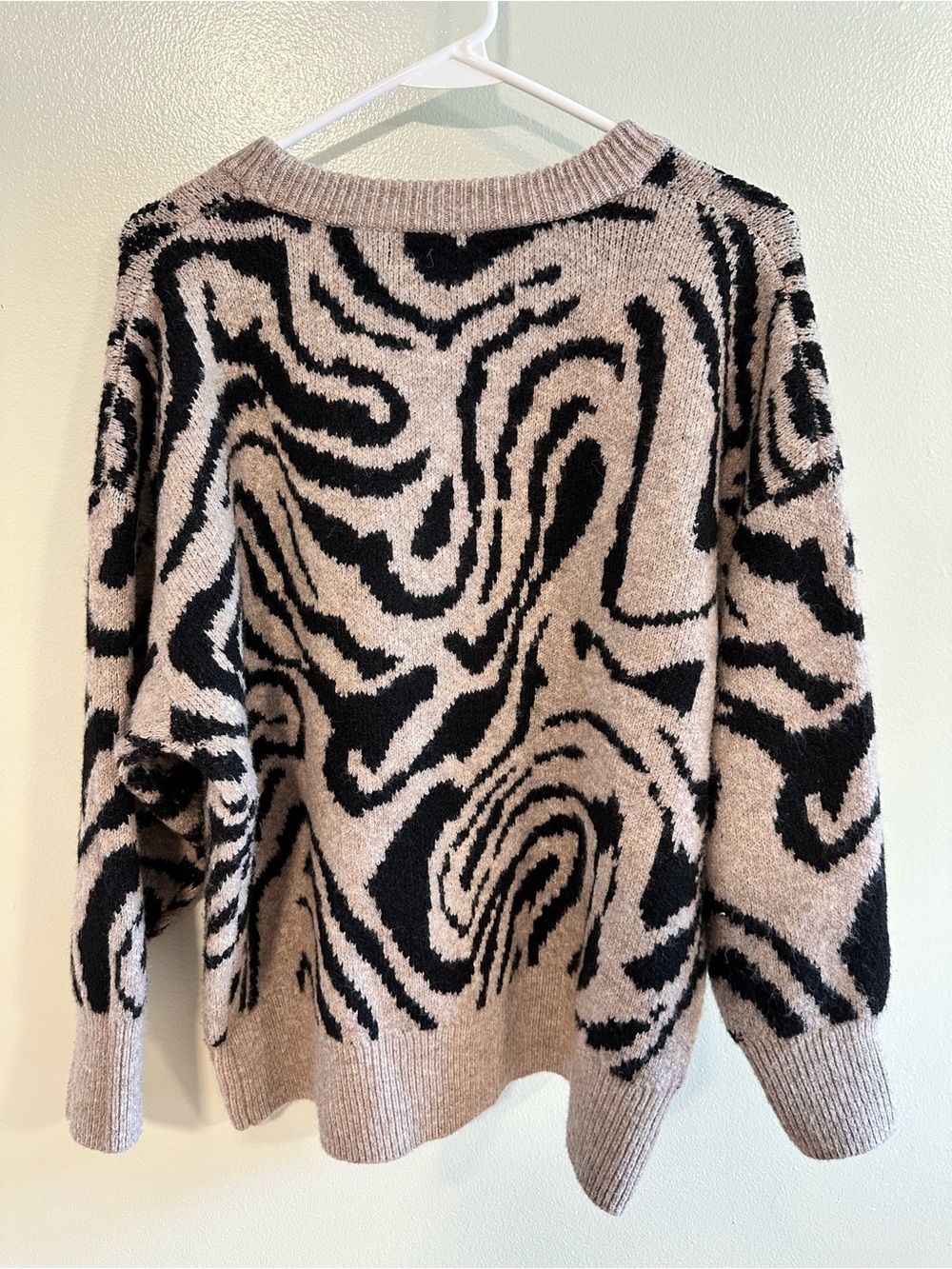Philosophy Taupe and Black Zebra-Pattern Crewneck Sweater - Picture 2 of 6